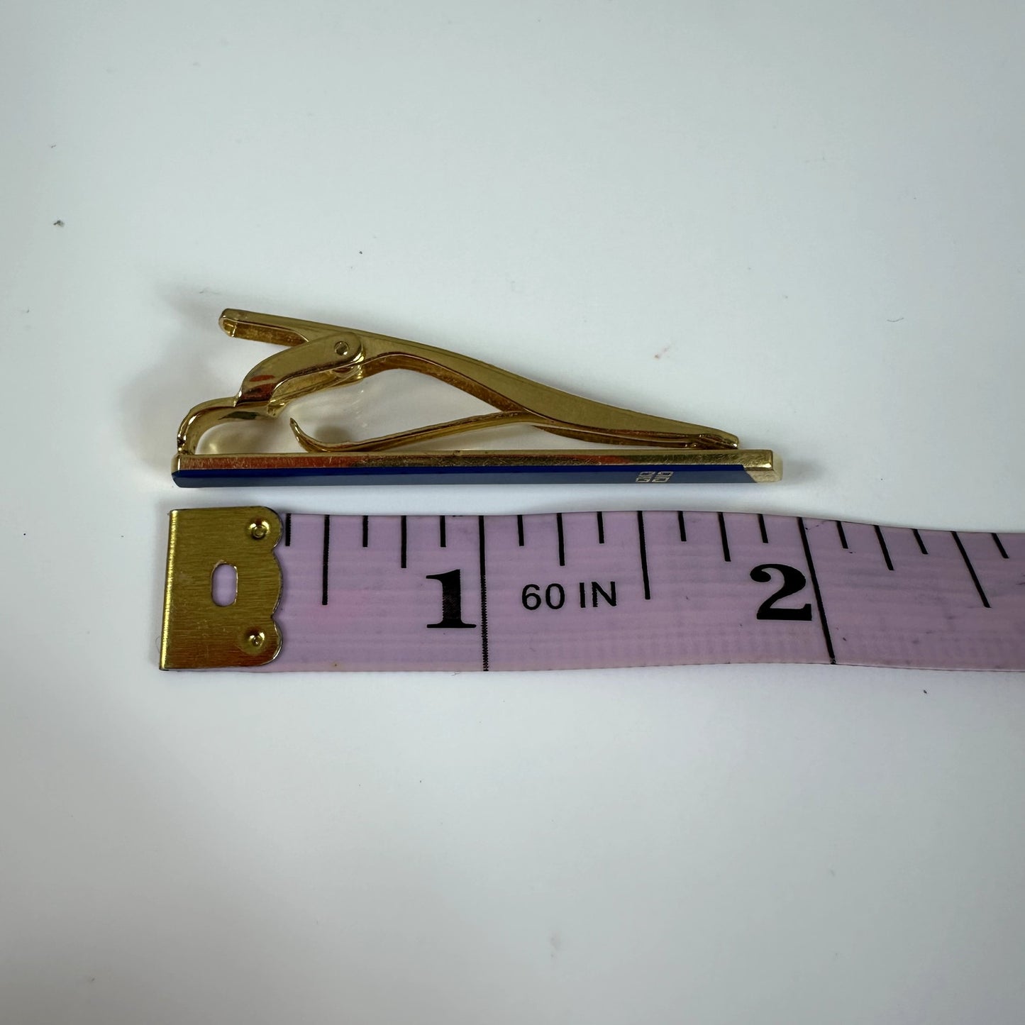 Givenchy Vintage 4G Logo Blue Enamel Gold Tone Tie Clip Authentic