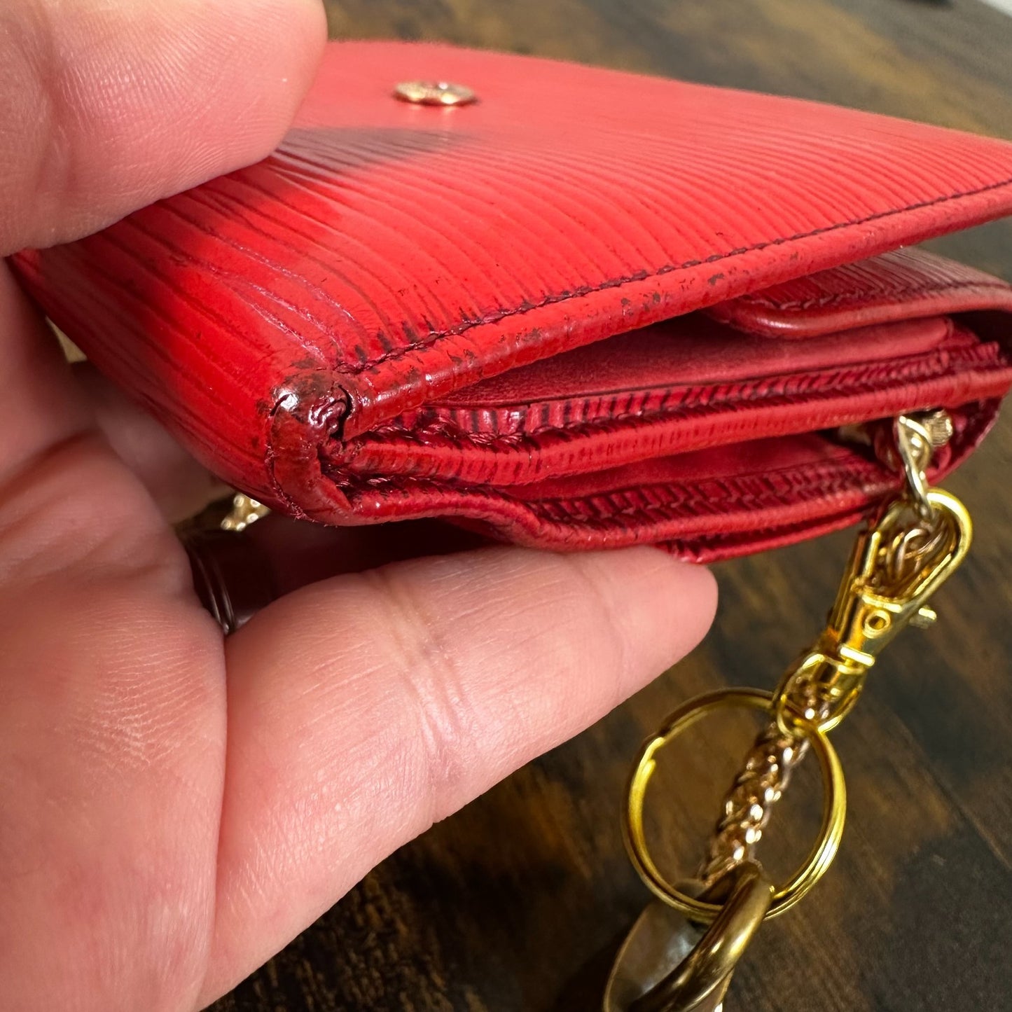 Louis Vuitton Red Epi Leather Vintage Wallet Padlock Gold Hardware Women