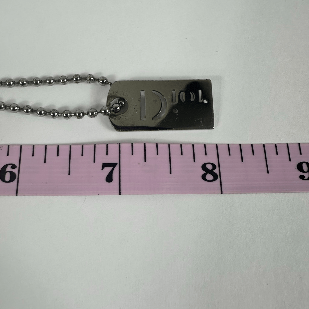 Christian Dior Silver Tone Dog Tag Ball Chain Pendant Necklace