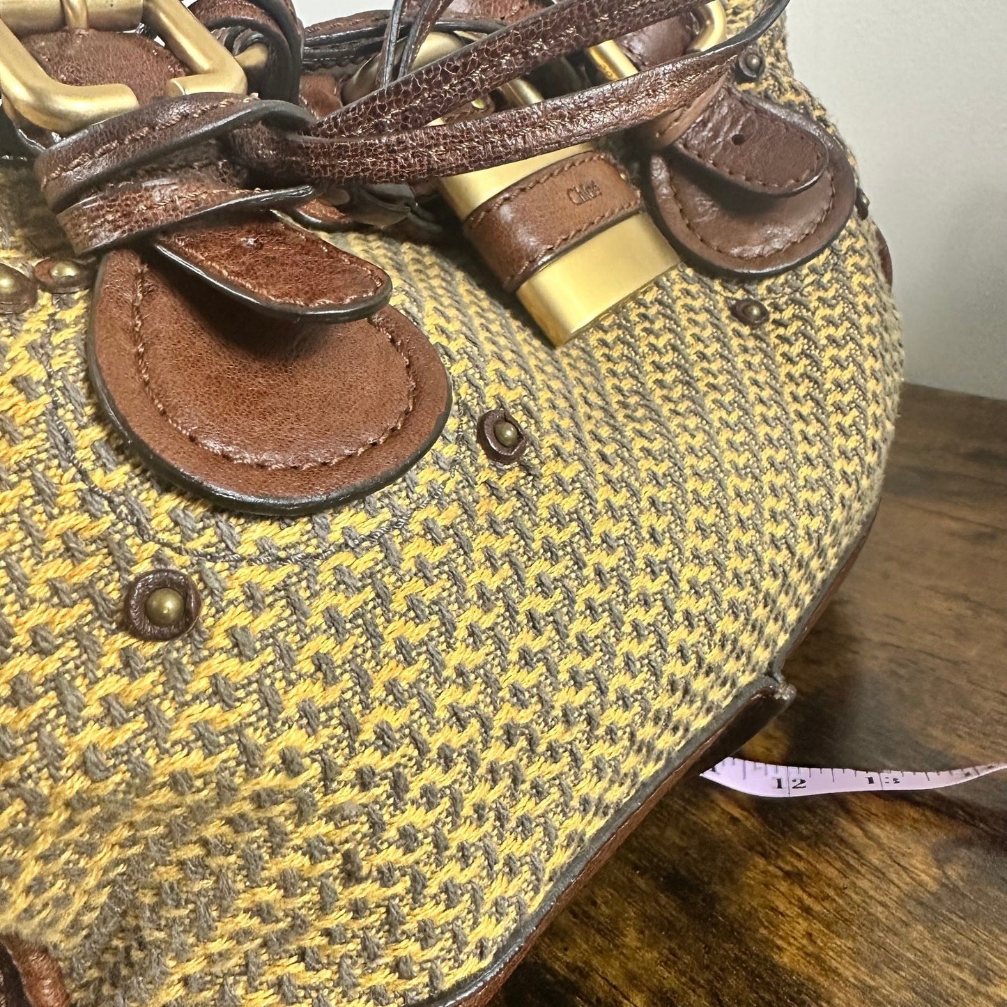 Vintage Chloe Paddington Leather & Tweed Satchel Bag Large