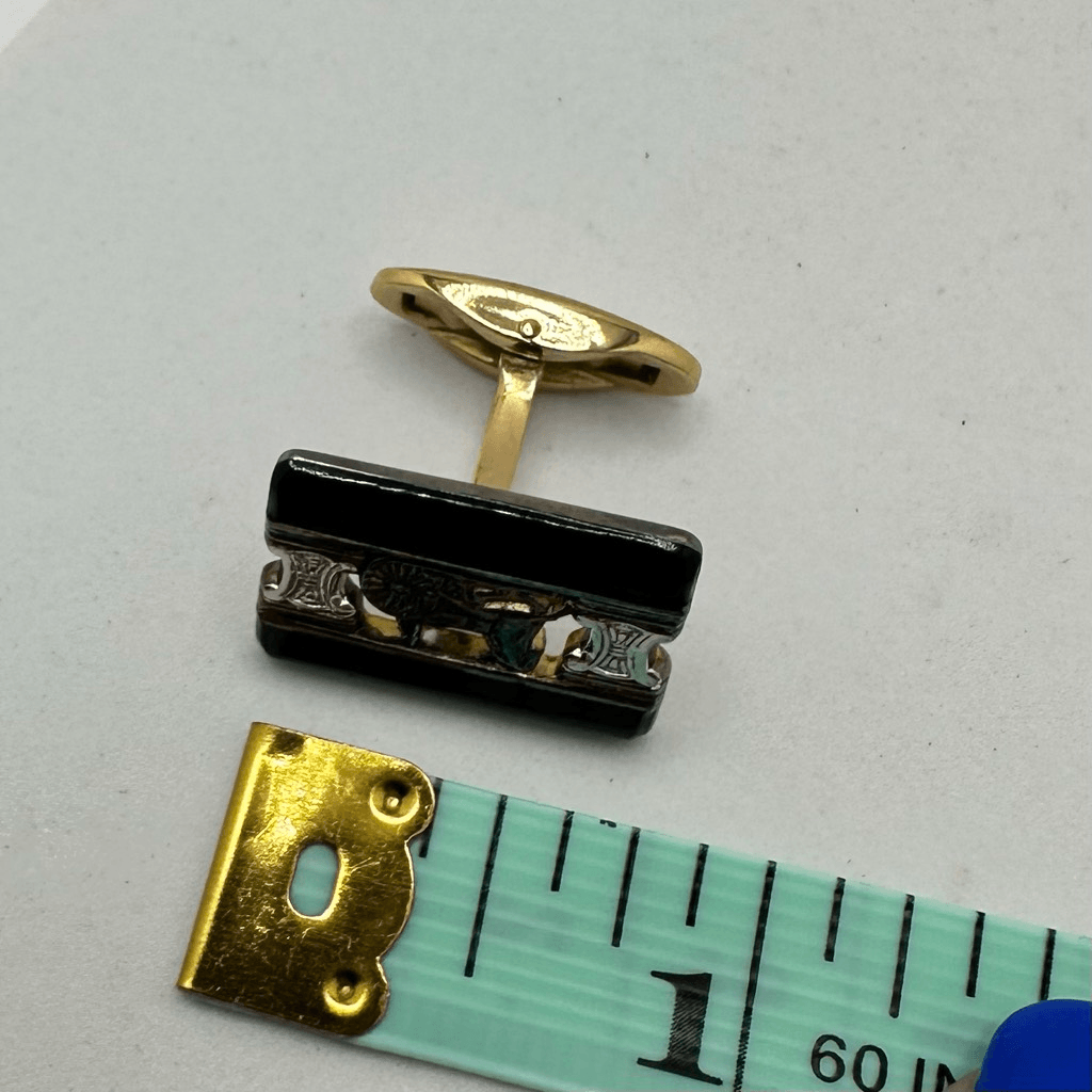Celine Macadam Horse Carriage Black Enamel Silver 925 Cufflinks