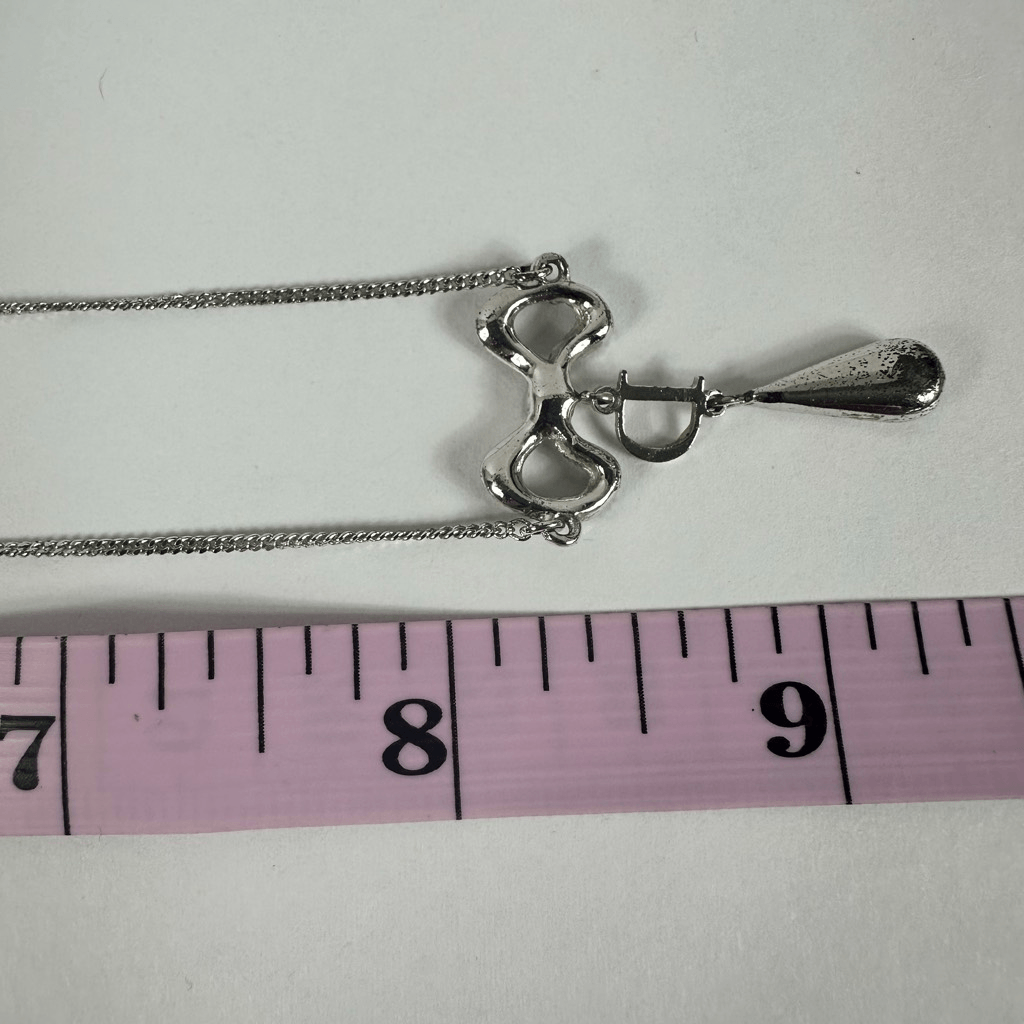 Christian Dior Letter D” Y-Drop Silver Tone Rhinestone Pendant Necklace