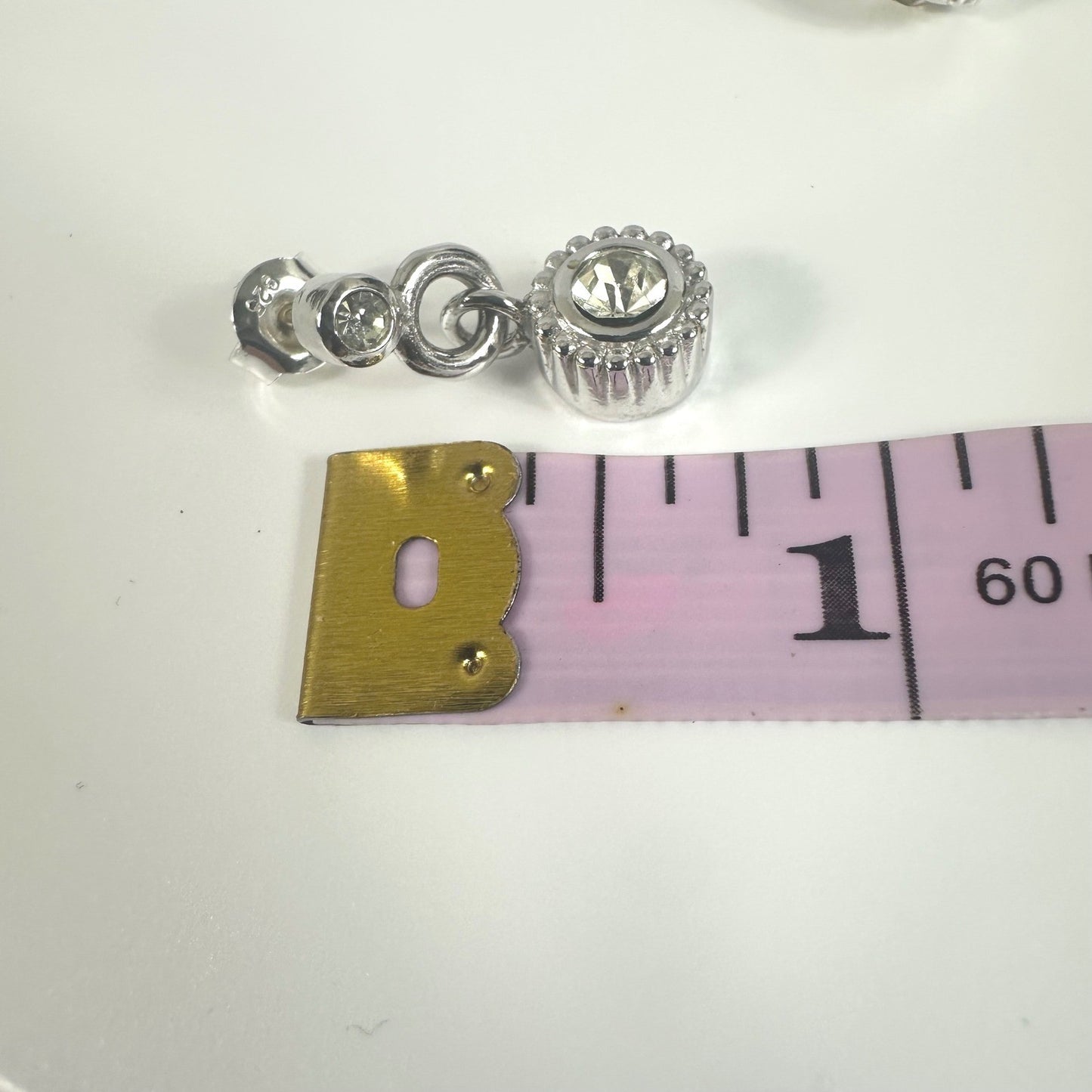 Dior Silver Tone Dangle Drop Earrings Rhinestone Accent Designer Jewelry