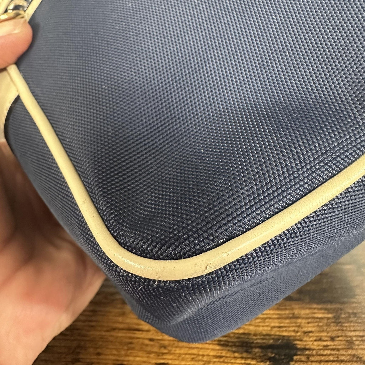 Celine Vintage Crossbody Bag Medium Navy Blue Canvas Leather Italy Classic