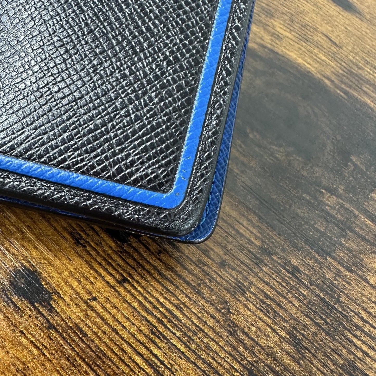 Louis Vuitton Long Wallet Mens One Size Black Blue Leather Bifold France