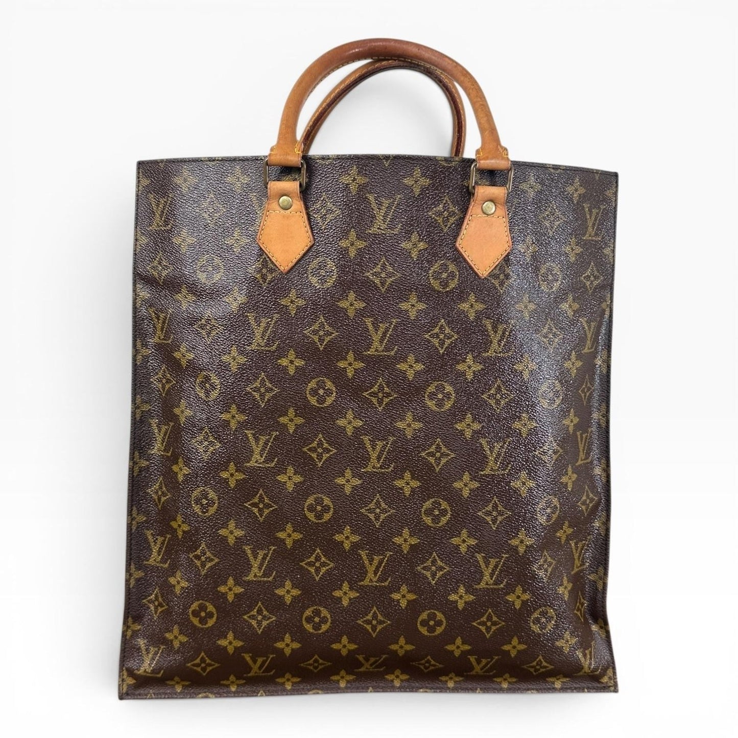 Louis Vuitton Vintage Sac Plat Tote Bag Large Brown Monogram Logo Canvas France