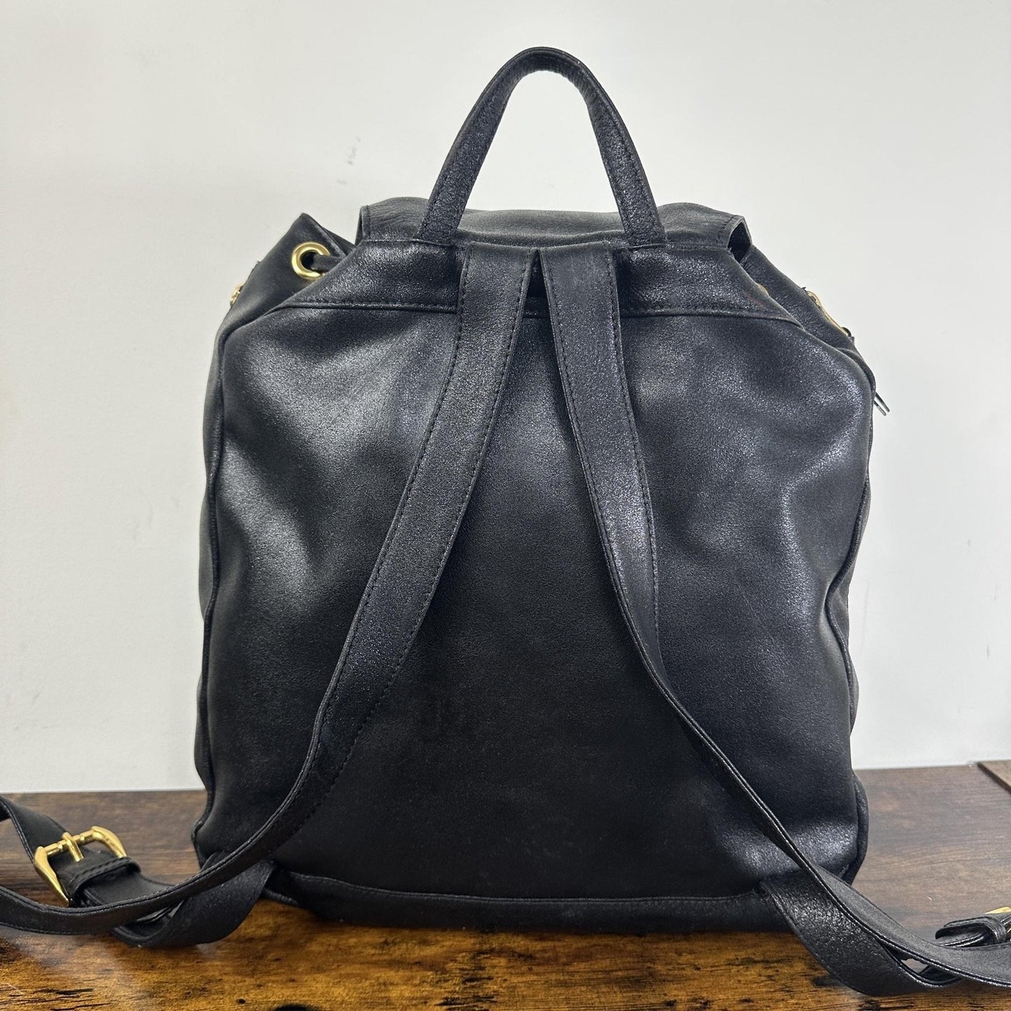 Gianni Versace Vintage Backpack Bag Medium Black Leather Medusa Men Women