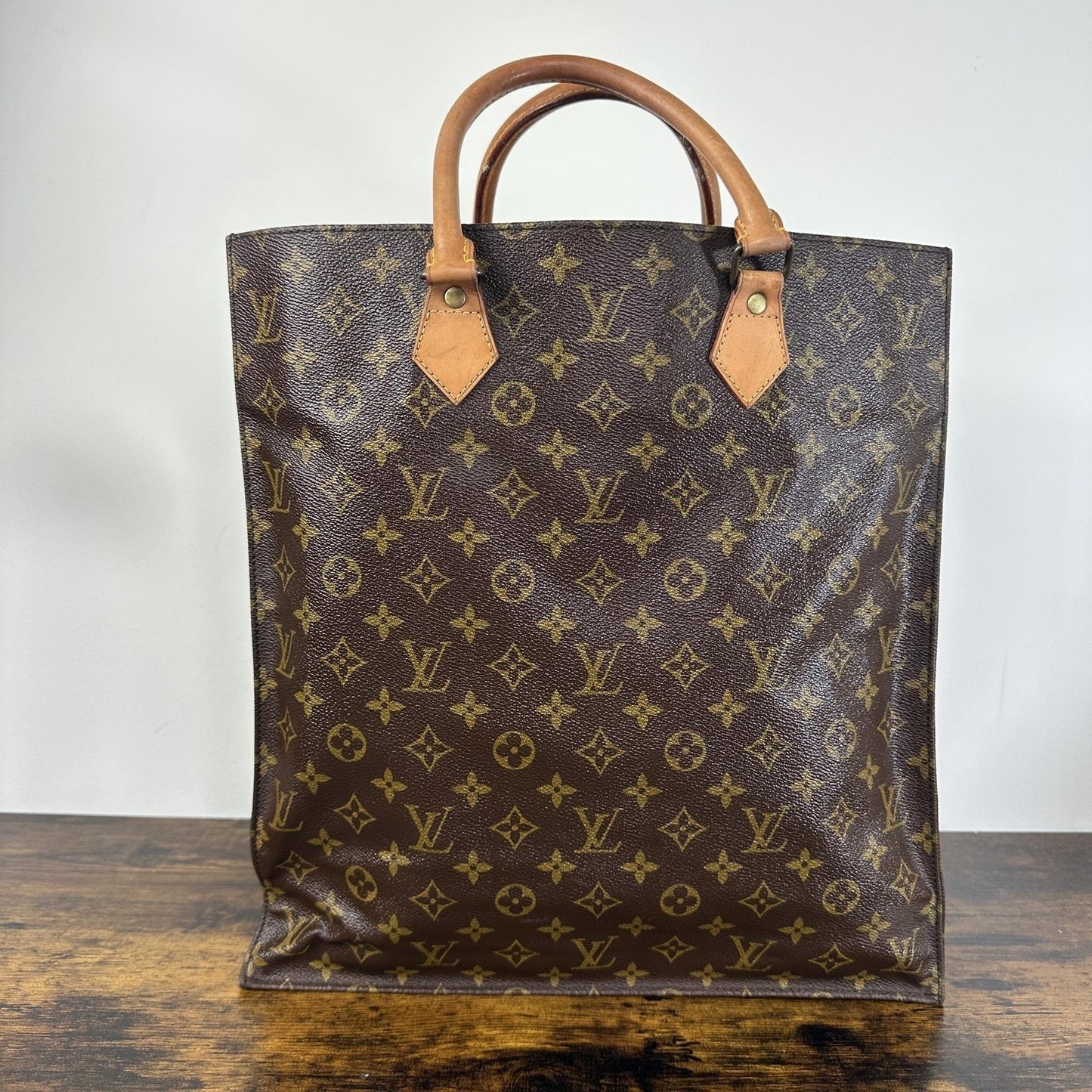Louis Vuitton Vintage Sac Plat Tote Bag Large Brown Monogram Logo Canvas France