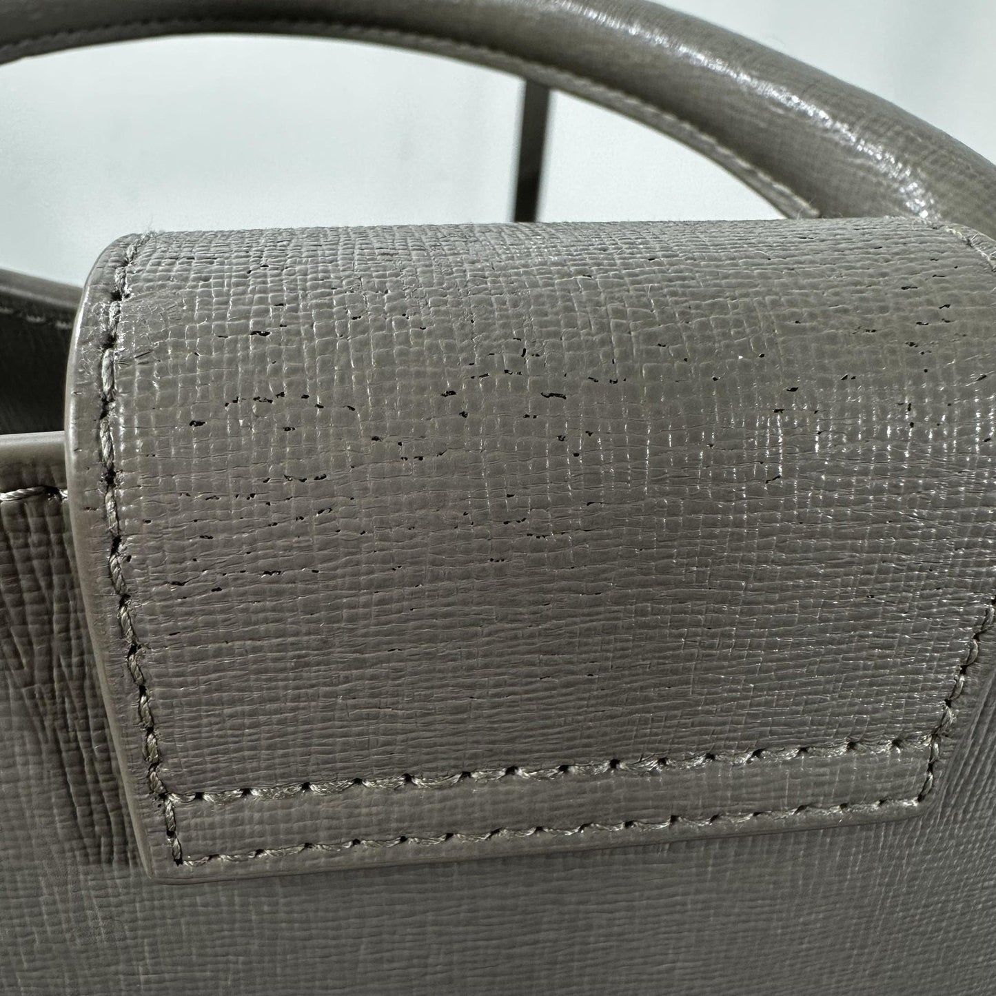 Furla Satchel Crossbody Bag Womens Small Gray Leather Top Handle Gold Hardware