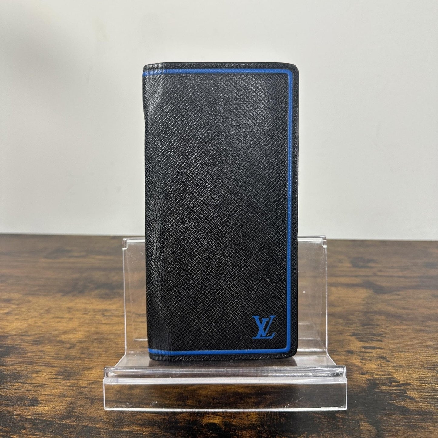 Louis Vuitton Long Wallet Mens One Size Black Blue Leather Bifold France