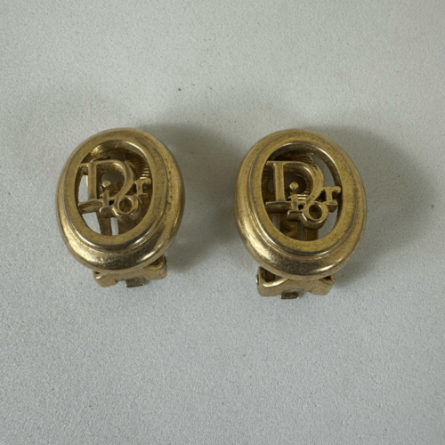 Dior Trotter Gold Tone Vintage Clip On Earrings W/ Certificate of Authenticity