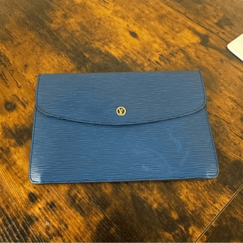 Louis Vuitton Montaigne 27 Clutch Bag Blue Epi W/ Certificate of Authenticity