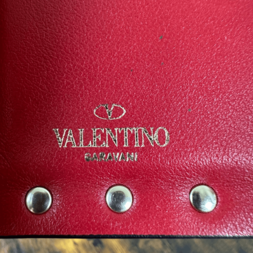 Valentino Rockstud Bifold Card Wallet Red Leather W/ Certificate of Authenticity