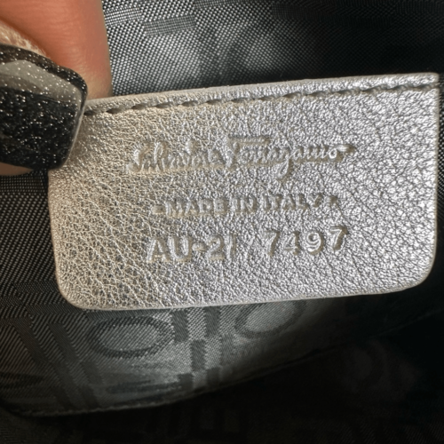 Ferragamo Gancino Silver Pochette Hand Bag W/ Certificate of Authenticity
