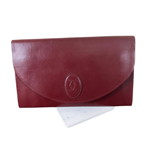Cartier Vintage Bordeaux Leather Clutch Bag W/ Certificate of Authenticity