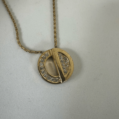Dior CD Logo Rhinestone Gold Tone Necklace W/ Certificate of Authenticity