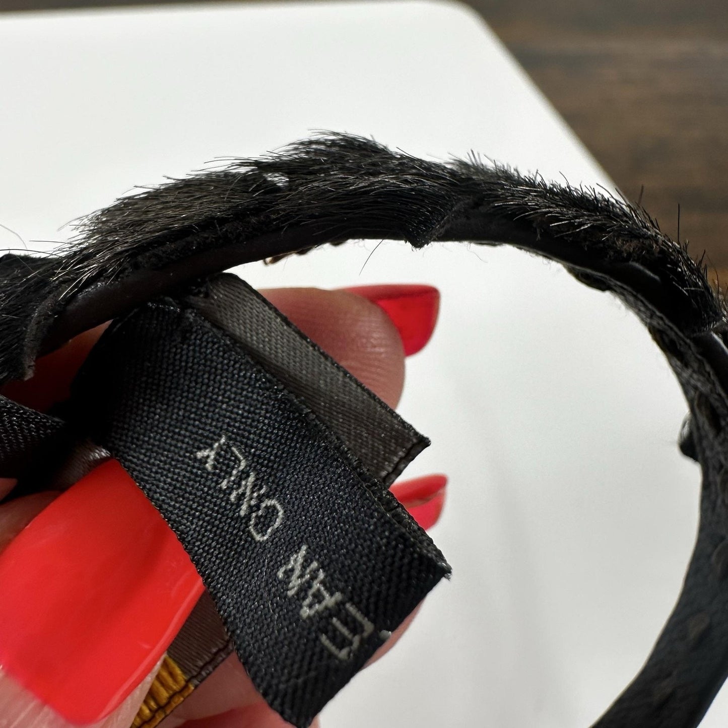 Fendi Black Leather Fur Trim Wrap Bracelet Gold Tone Snap Made In Italy Designer