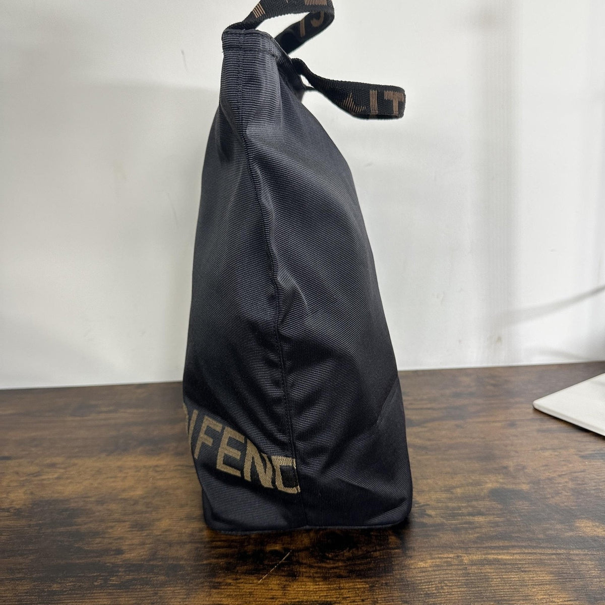Fendi Roma Shopper Tote Bag Medium Black Nylon Logo Handles Italy Designer