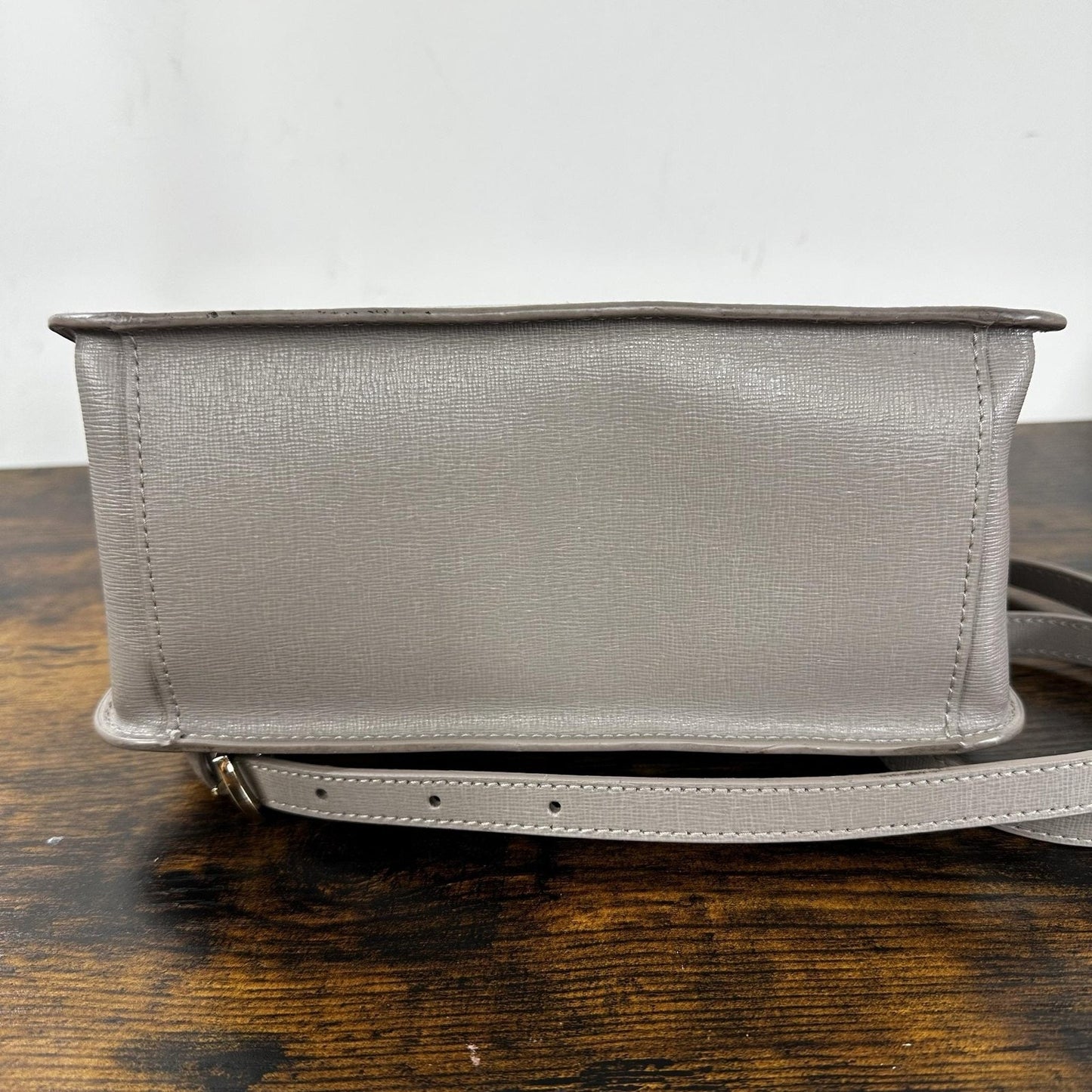 Furla Satchel Crossbody Bag Womens Small Gray Leather Top Handle Gold Hardware