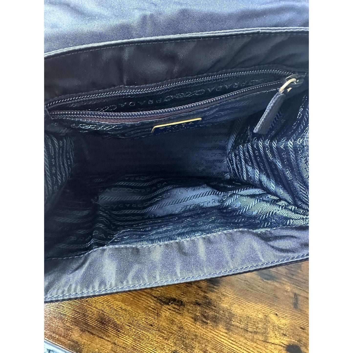 Prada Nylon Top Handle Bag Womens Small Blue Gold Metal Handle Italy Authentic