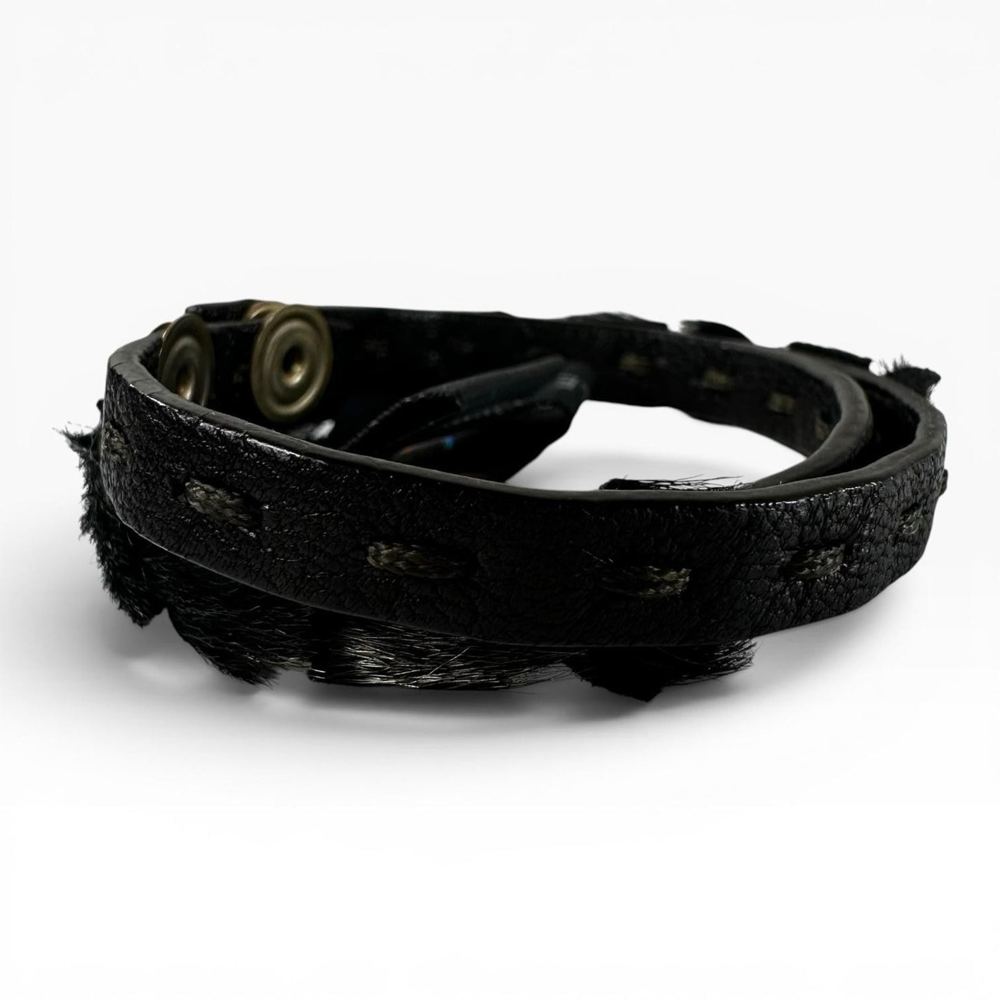 Fendi Black Leather Fur Trim Wrap Bracelet Gold Tone Snap Made In Italy Designer