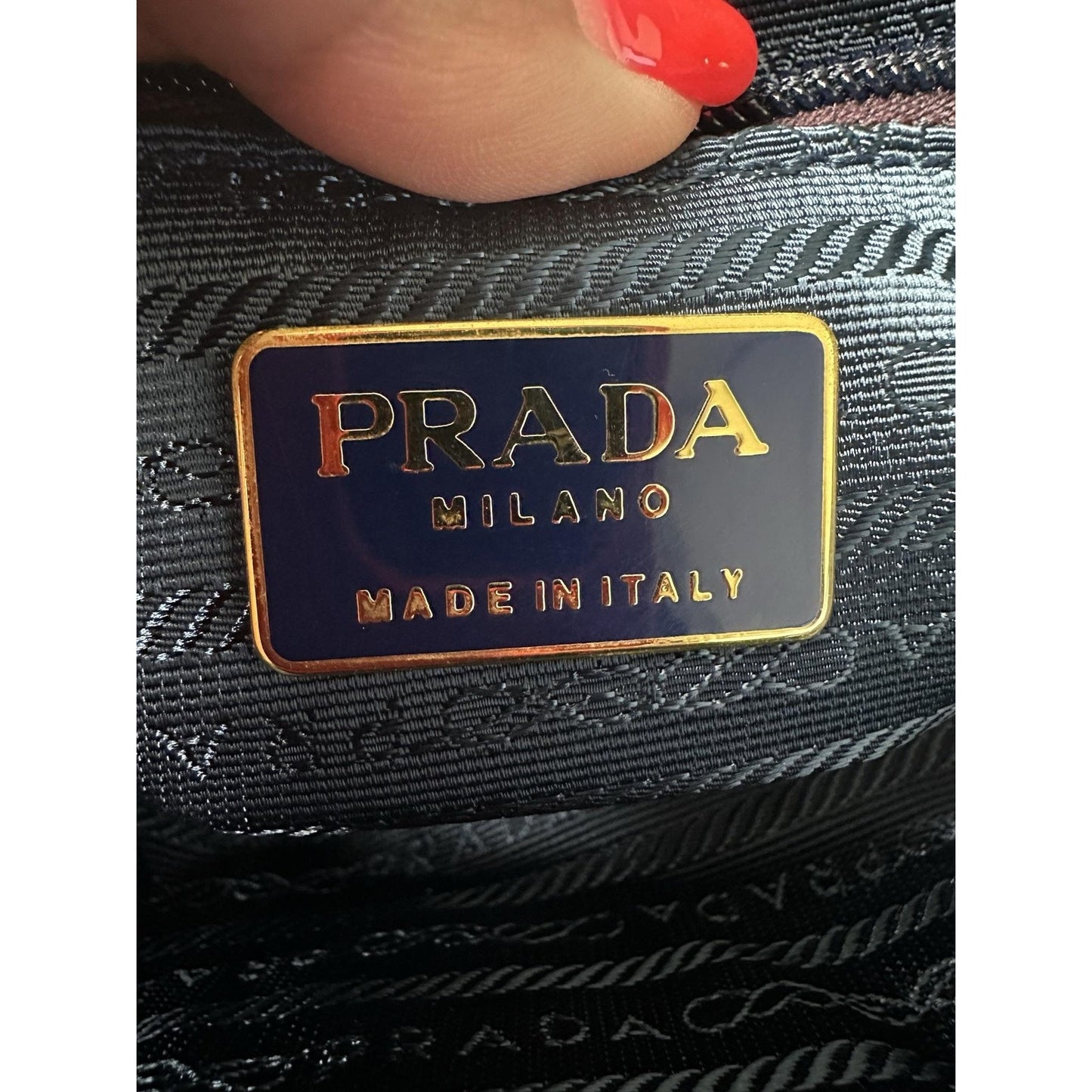 Prada Nylon Top Handle Bag Womens Small Blue Gold Metal Handle Italy Authentic