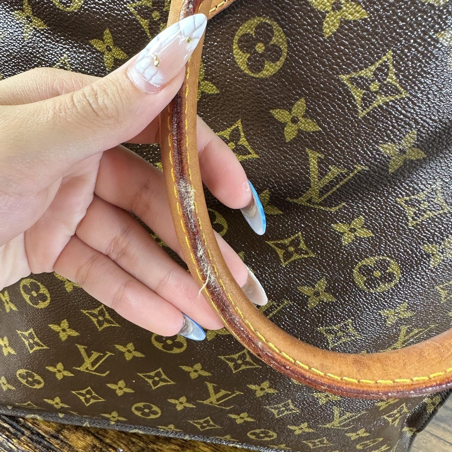Louis Vuitton Vintage Sac Plat Tote Bag Large Brown Monogram Logo Canvas France