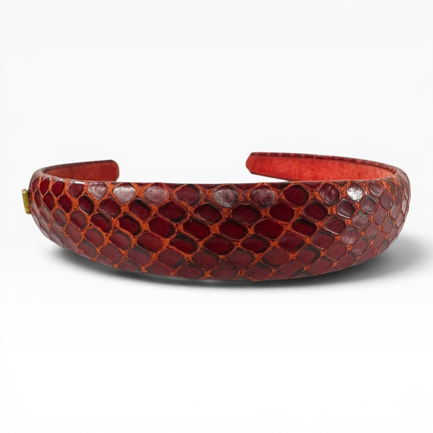 Fendi Headband One Size Red Snake Leather Suede Logo Hair Accessory