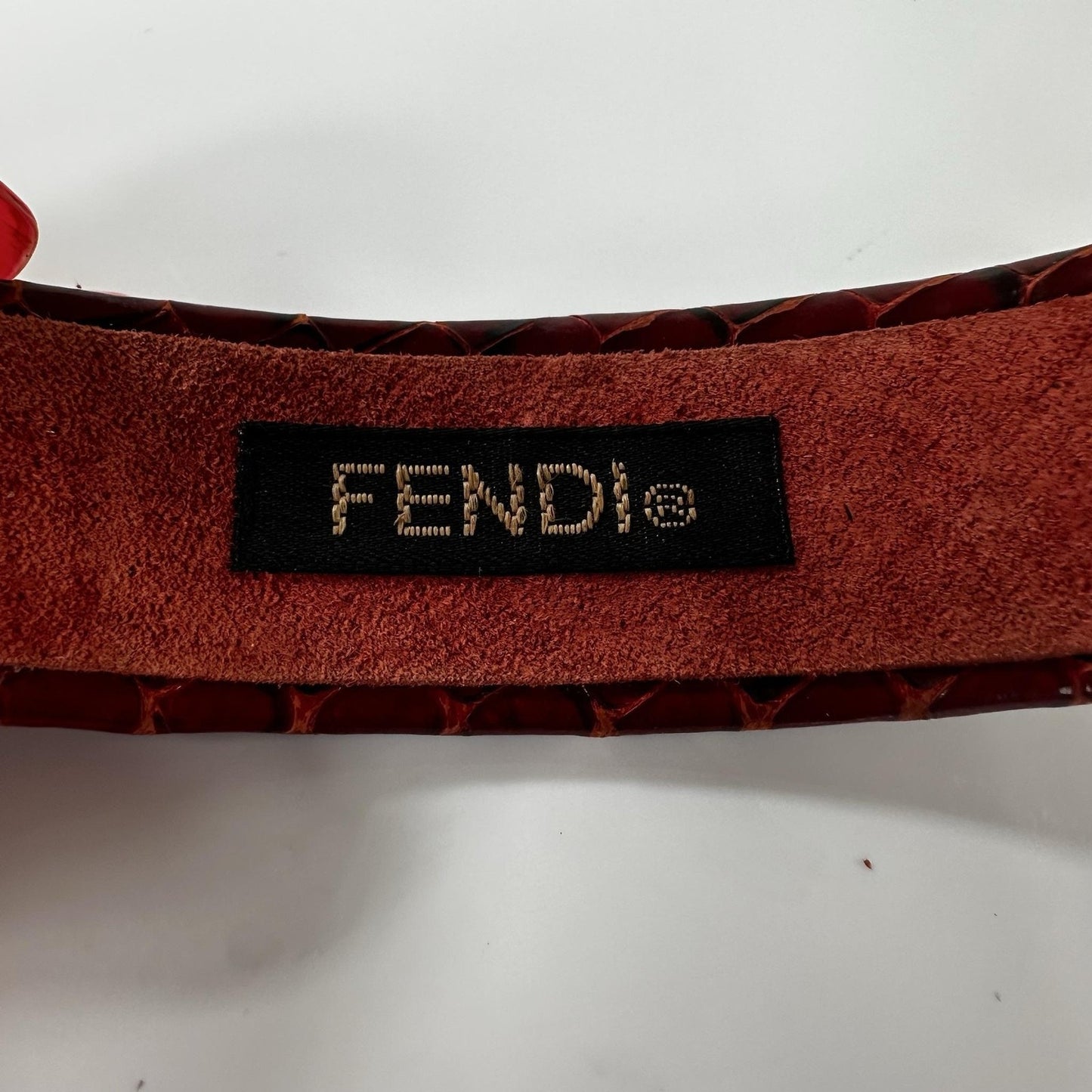 Fendi Headband One Size Red Snake Leather Suede Logo Hair Accessory
