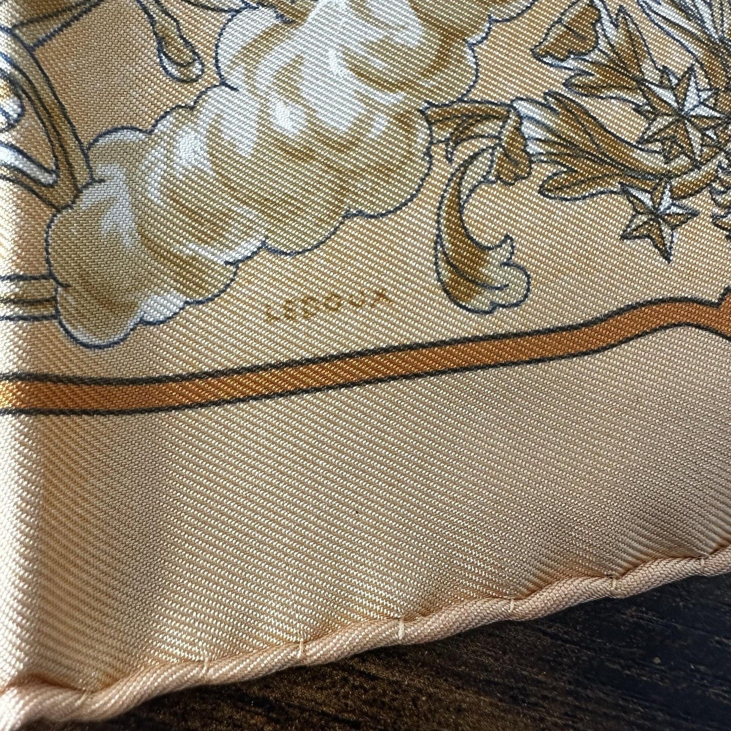 Hermes Vintage French Festival Hawaii Scarf Gold Silk Square France 16.5”