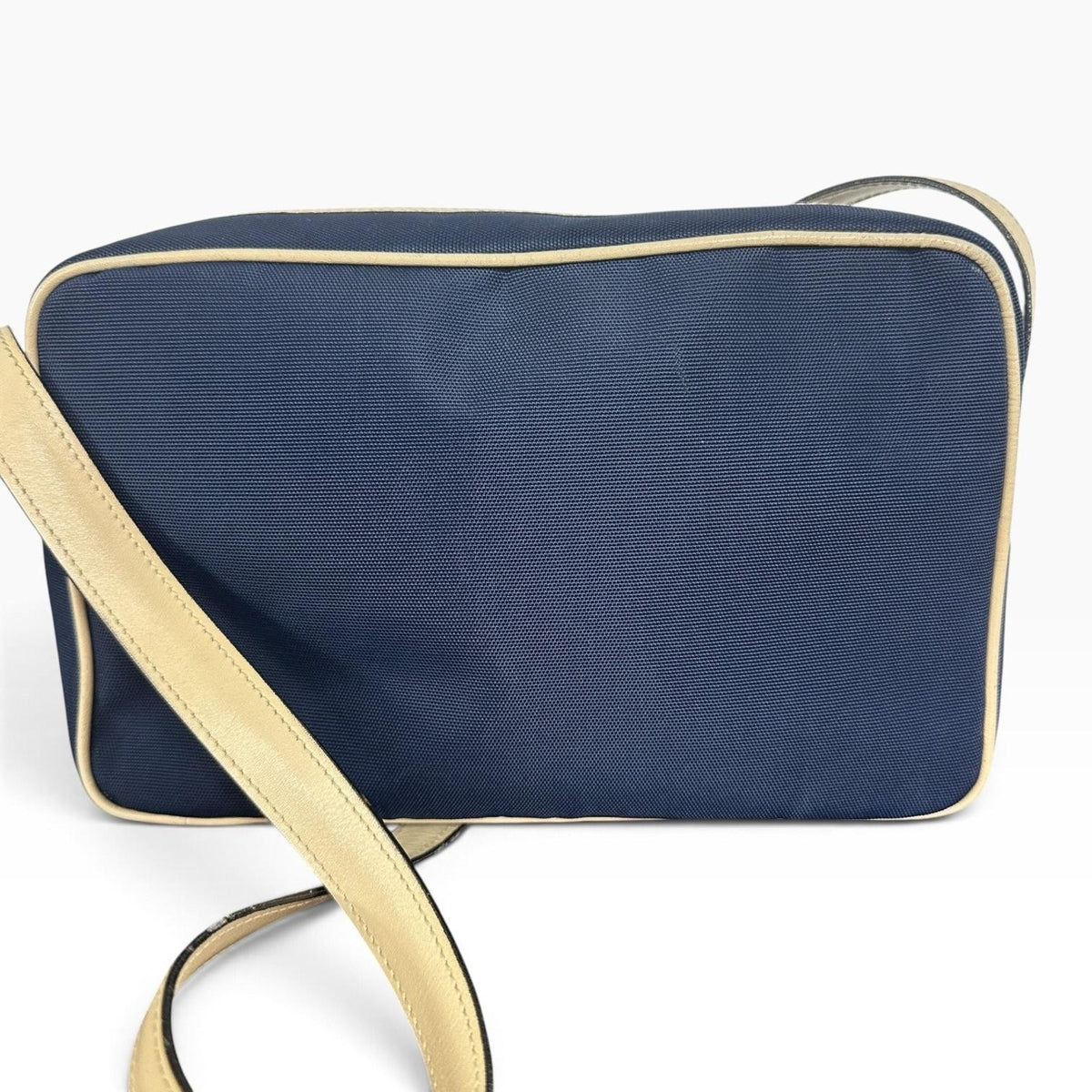 Celine Vintage Crossbody Bag Medium Navy Blue Canvas Leather Italy Classic