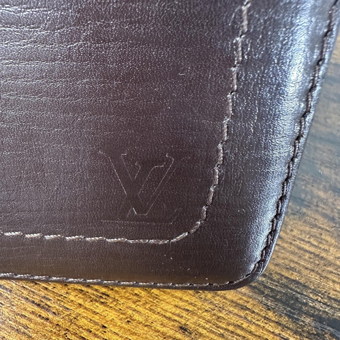 Louis Vuitton Wallet Mens One Size Brown Leather Slim Fold Card Holder France