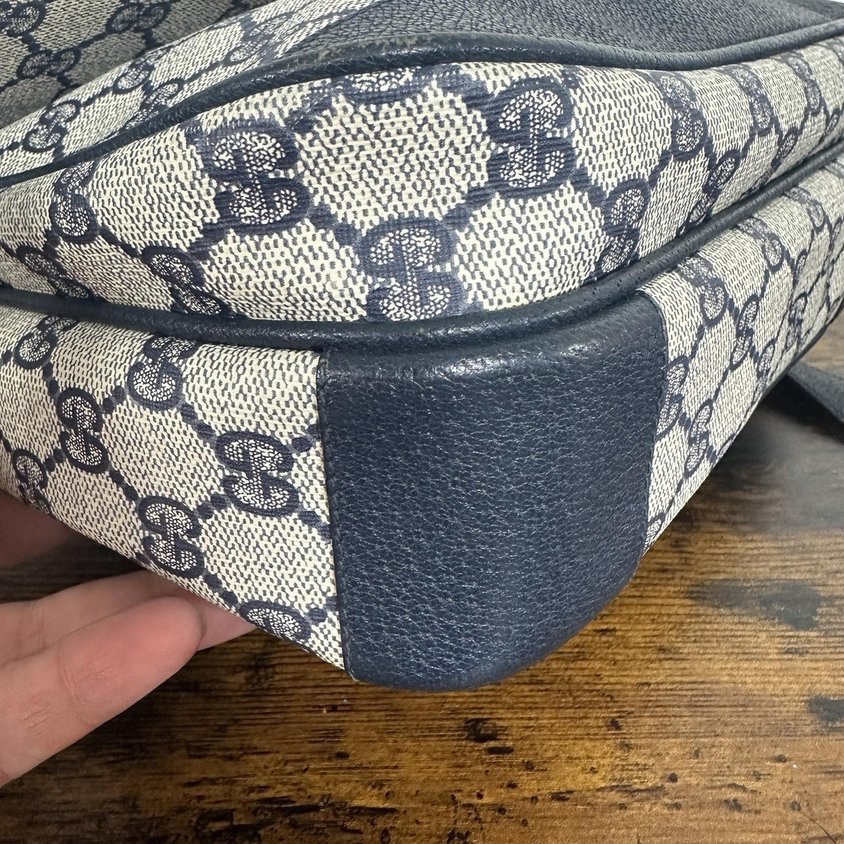 Gucci GG Monogram Vintage Crossbody Bag Medium Beige Blue Canvas Italy