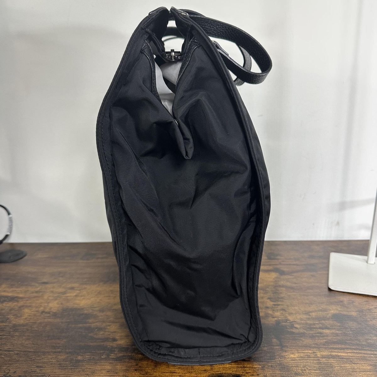 Burberry Tote Bag Womens Large Black Nylon Leather Logo Shoulder Zip Top Handle
