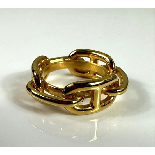 Authentic Hermes Chaine d’Ancre Scarf Ring Gold Tone Signed Hermes Accessory