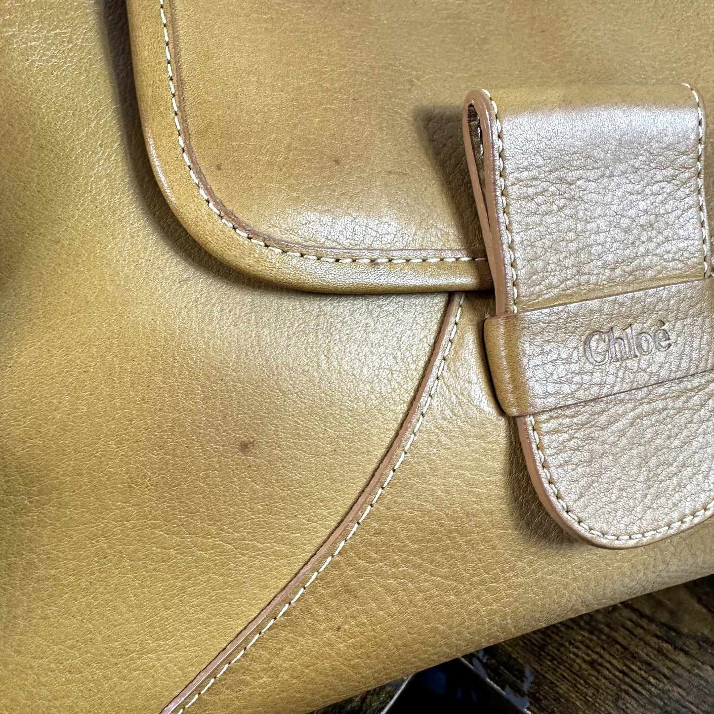 Chloe Ethel Braided Handle Shoulder Bag Purse Camel Tan Leather Vintage