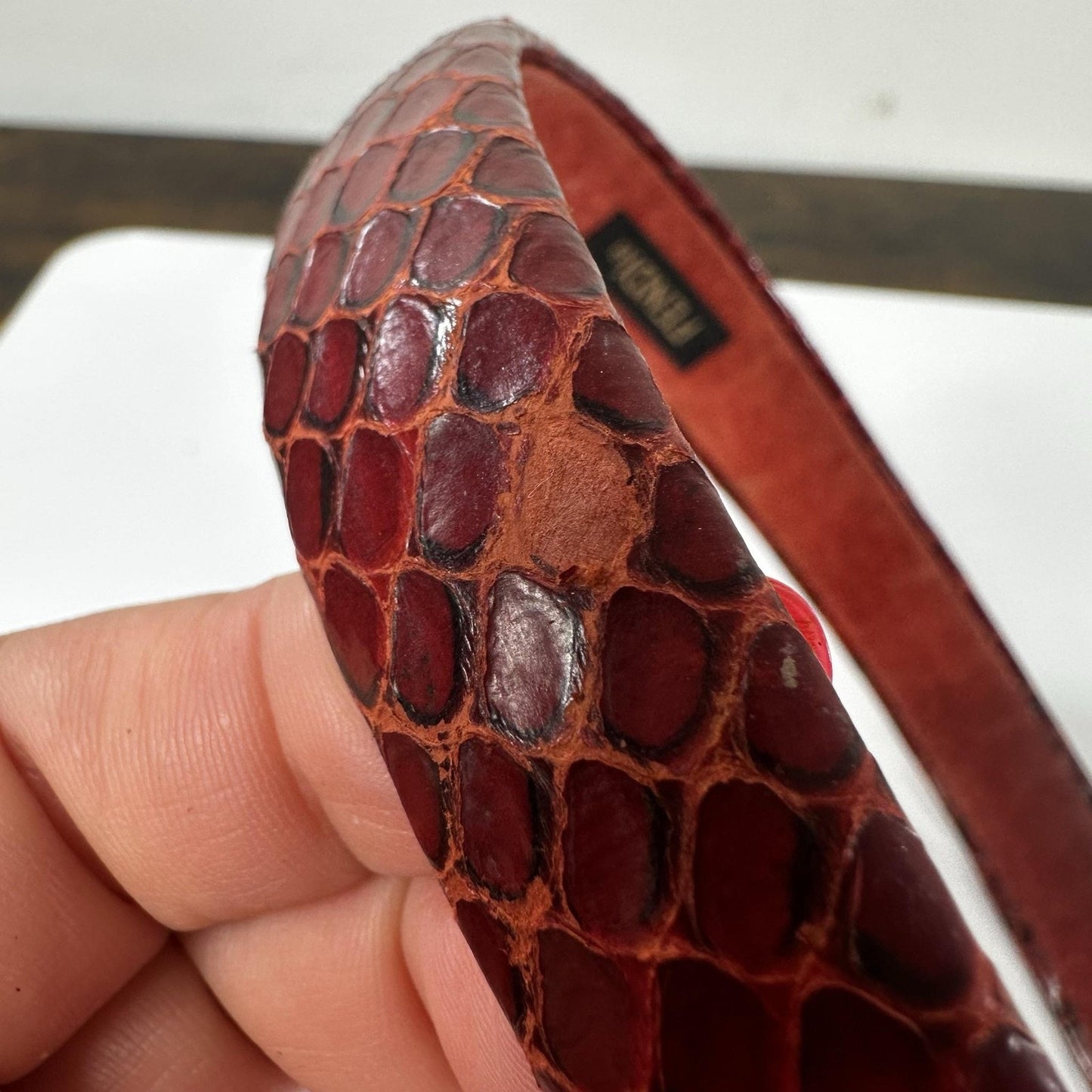 Fendi Headband One Size Red Snake Leather Suede Logo Hair Accessory