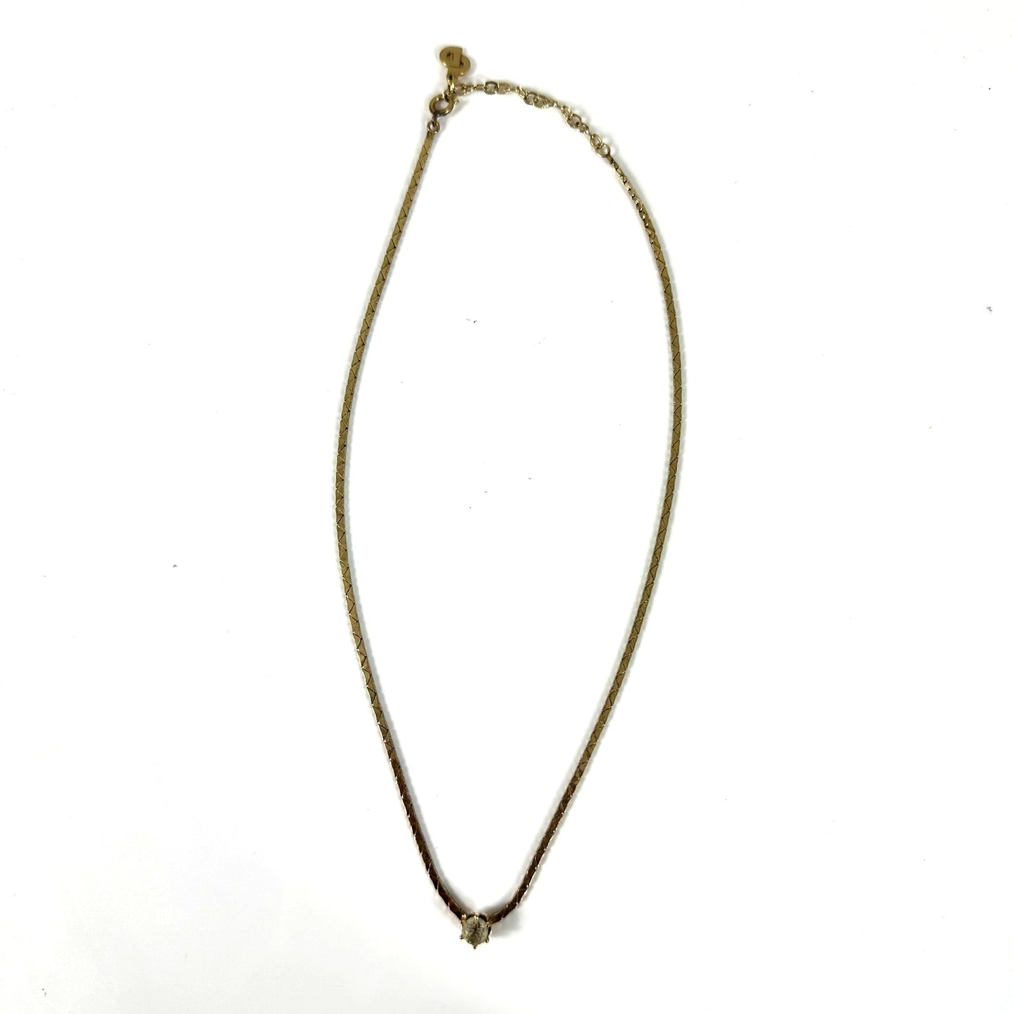 Christian Dior Vintage Gold Tone Crystal Solitaire Collar Necklace
