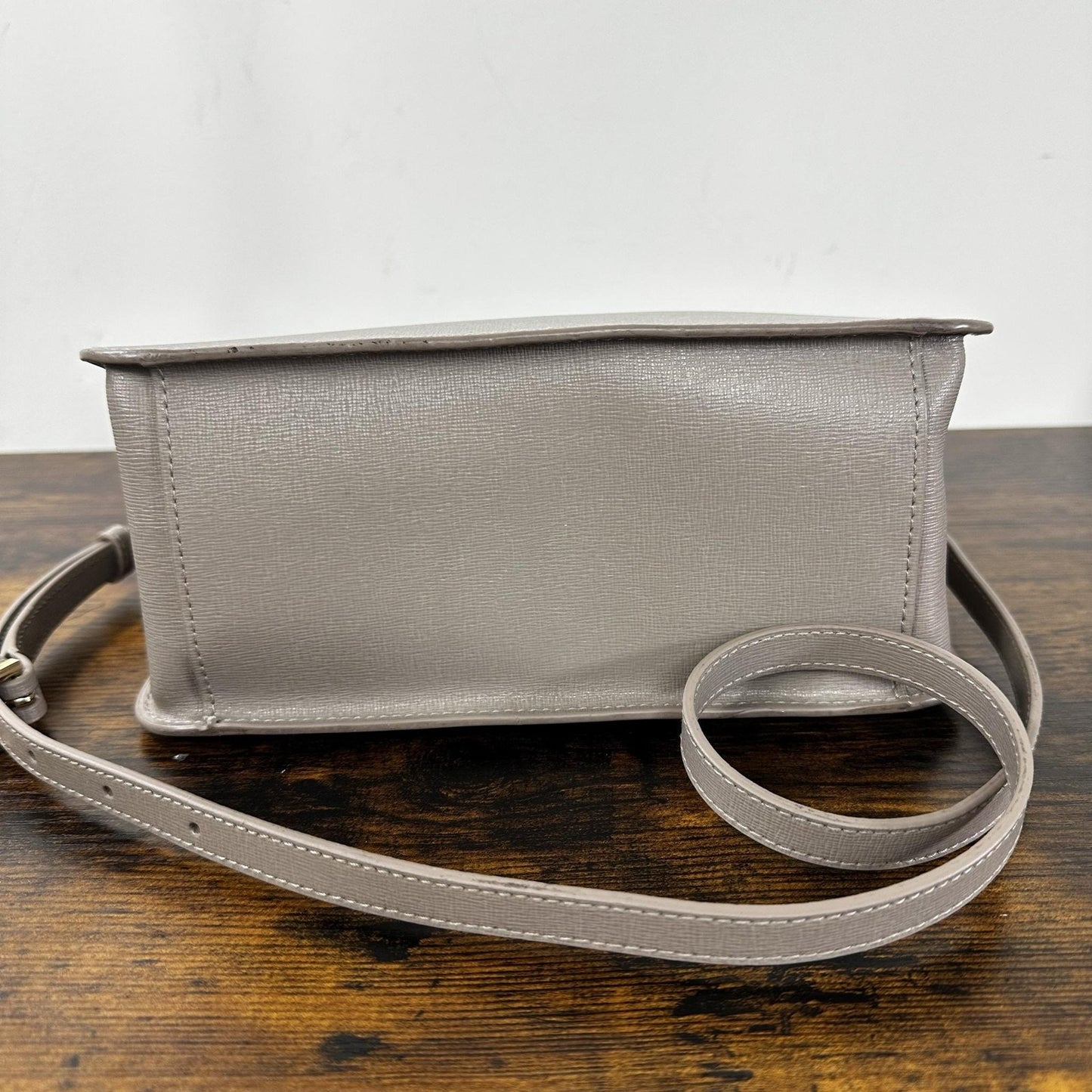 Furla Satchel Crossbody Bag Womens Small Gray Leather Top Handle Gold Hardware