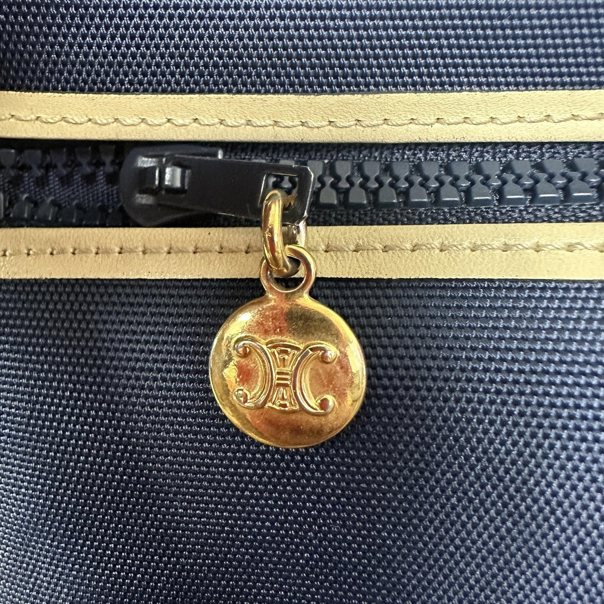 Celine Vintage Crossbody Bag Medium Navy Blue Canvas Leather Italy Classic