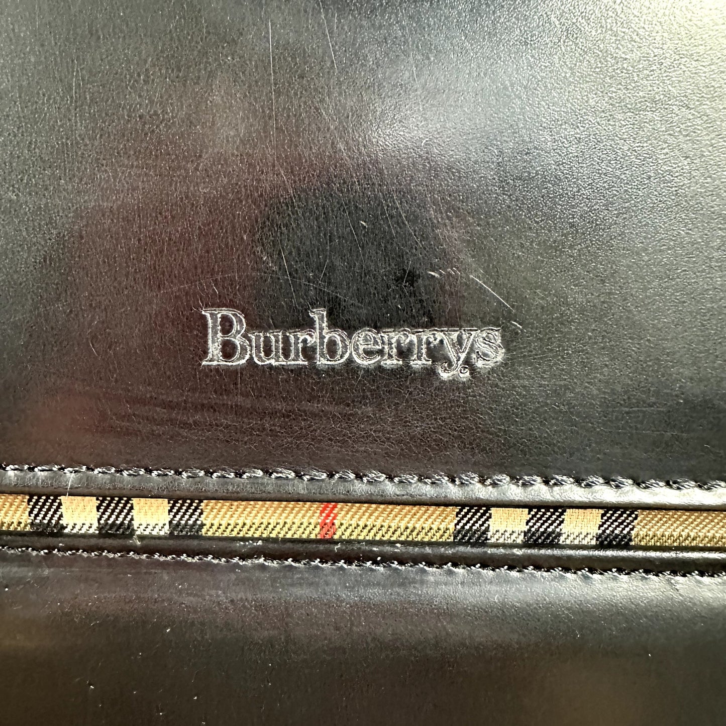 Burberry Nova Check Black Leather Shoulder Bag Authentic Vintage
