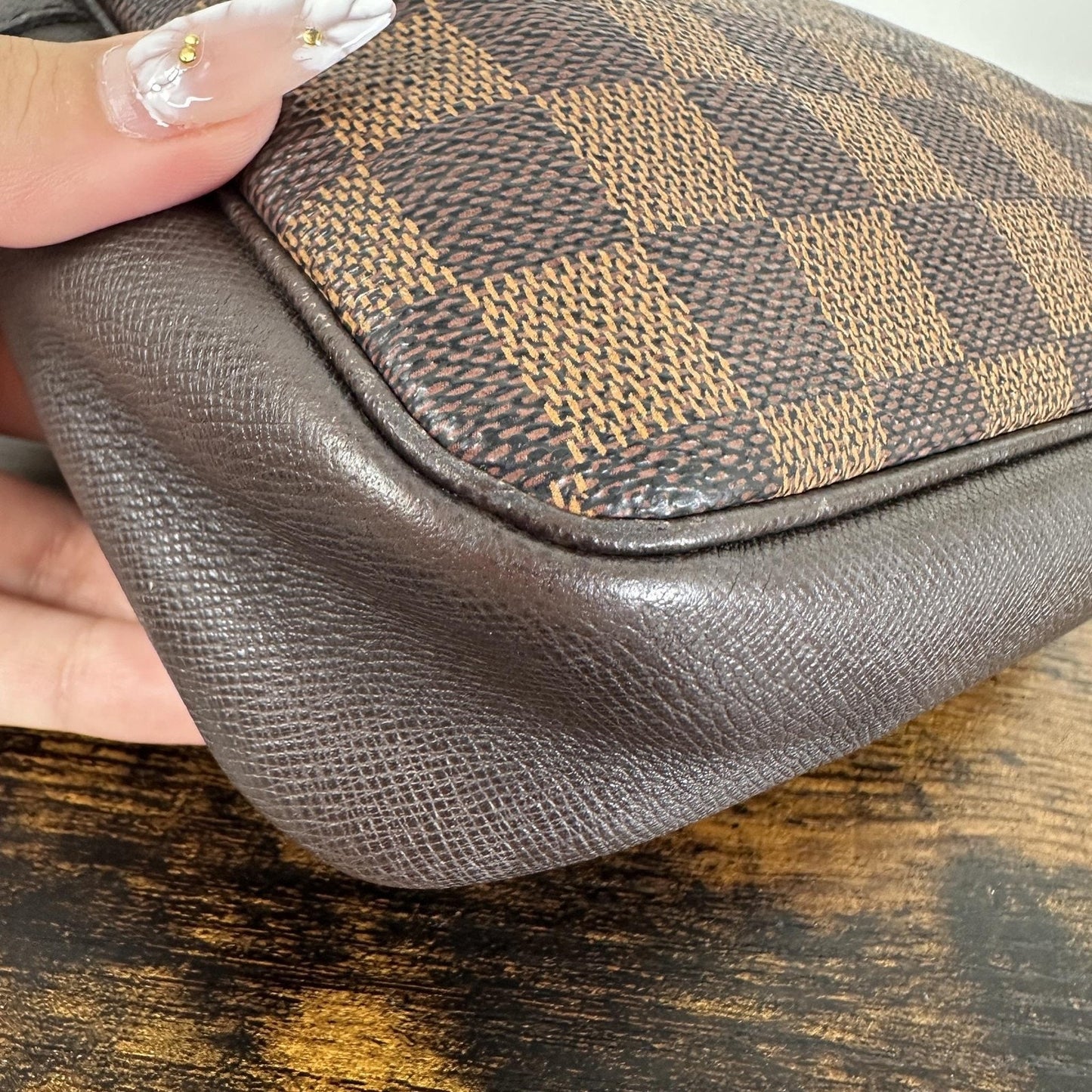 Louis Vuitton Damier Ebene Shoulder Bag Womens Small Brown Canvas Leather France