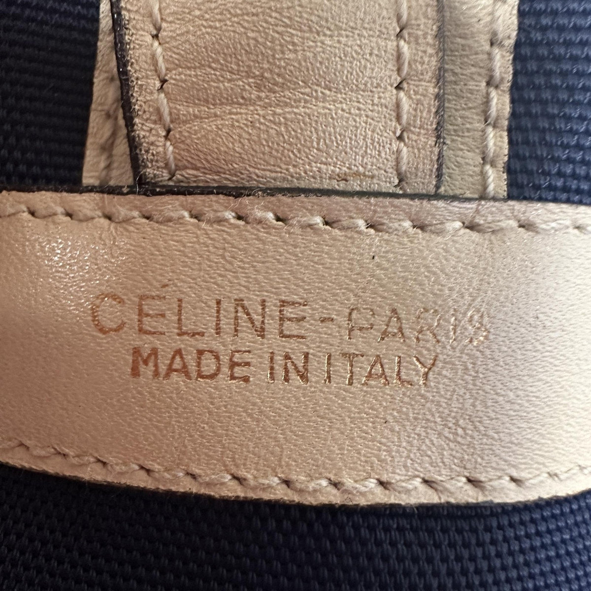 Celine Vintage Crossbody Bag Medium Navy Blue Canvas Leather Italy Classic