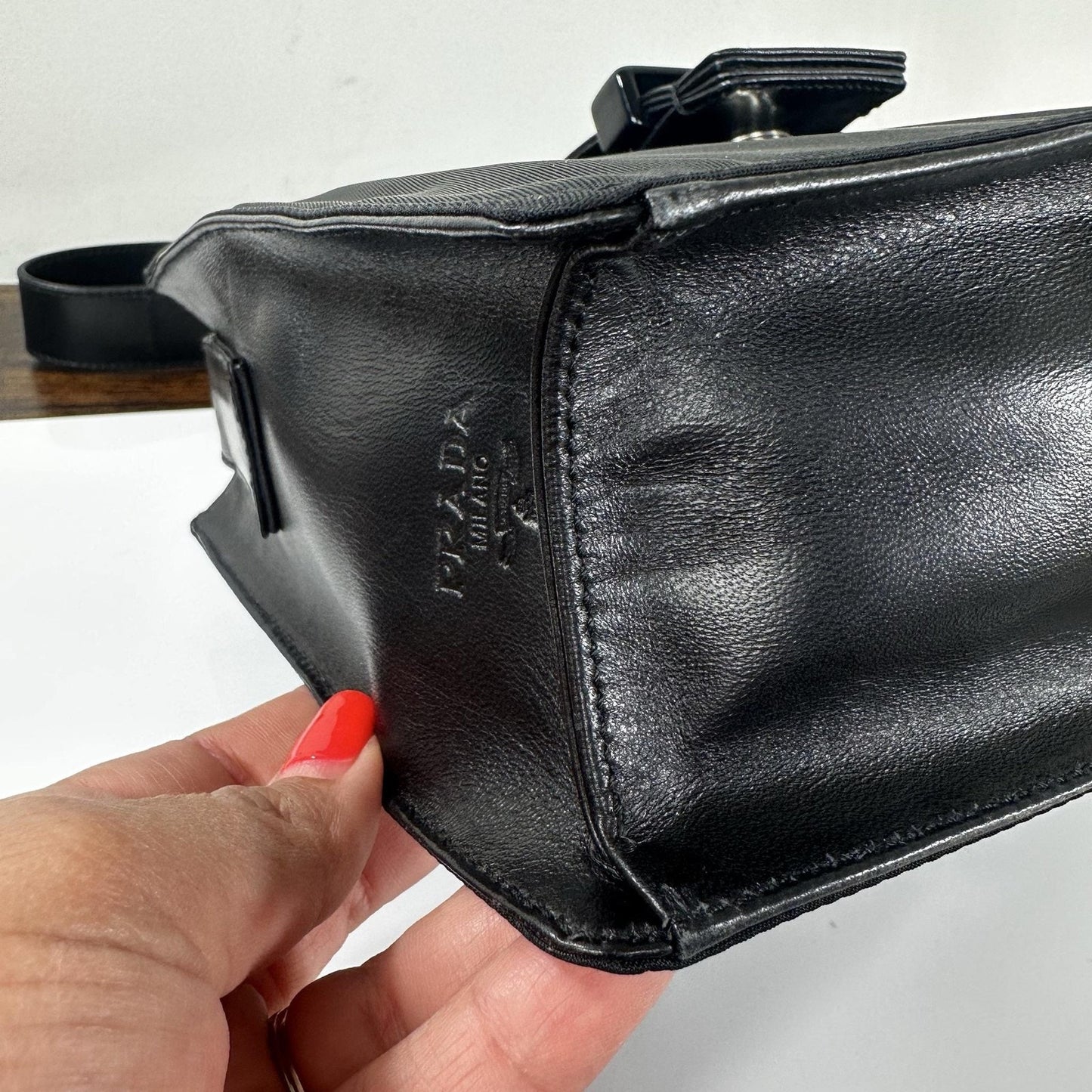 Prada Nappa Trend Nylon Leather Shoulder Bag Small Black Italy Vintage B7130