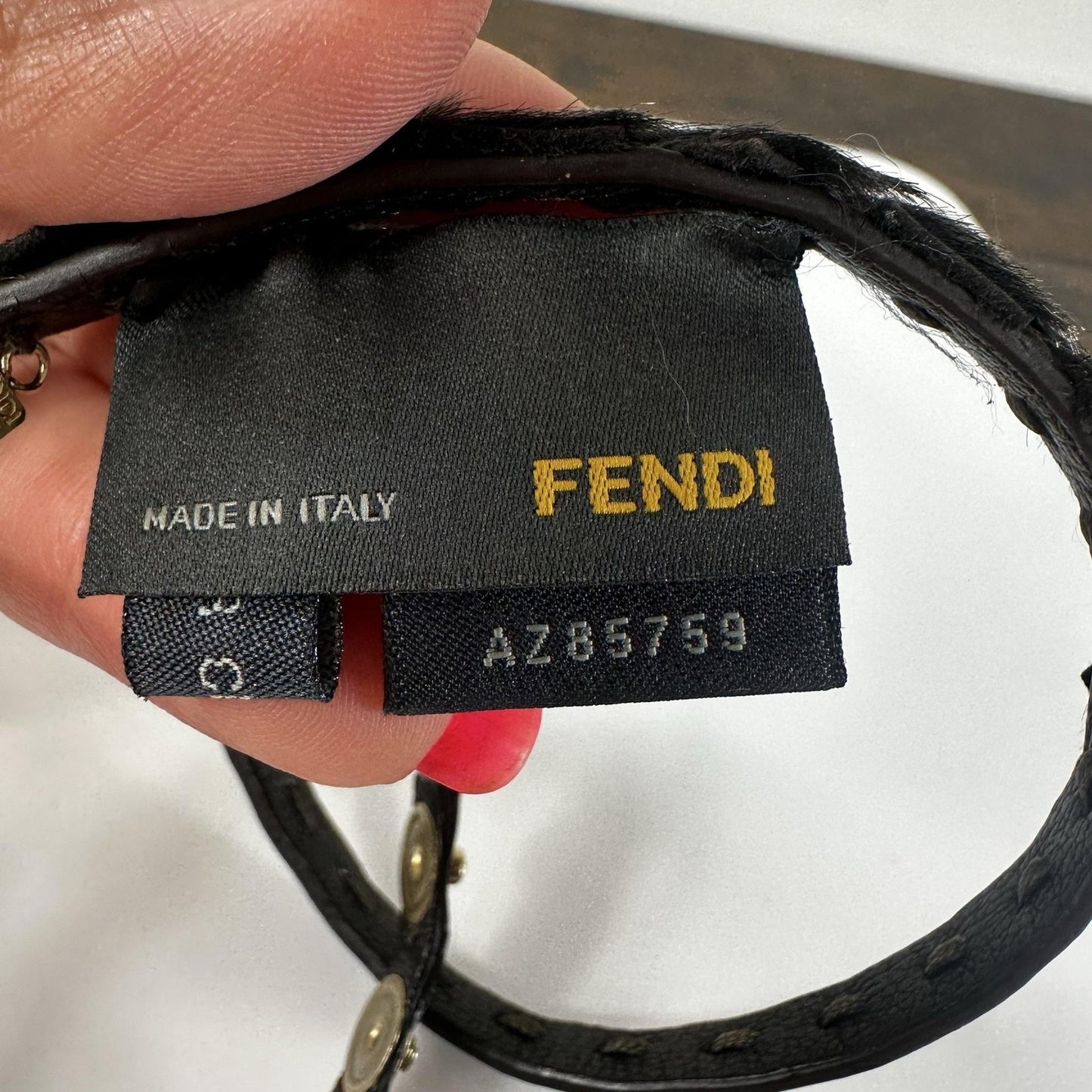 Fendi Black Leather Fur Trim Wrap Bracelet Gold Tone Snap Made In Italy Designer