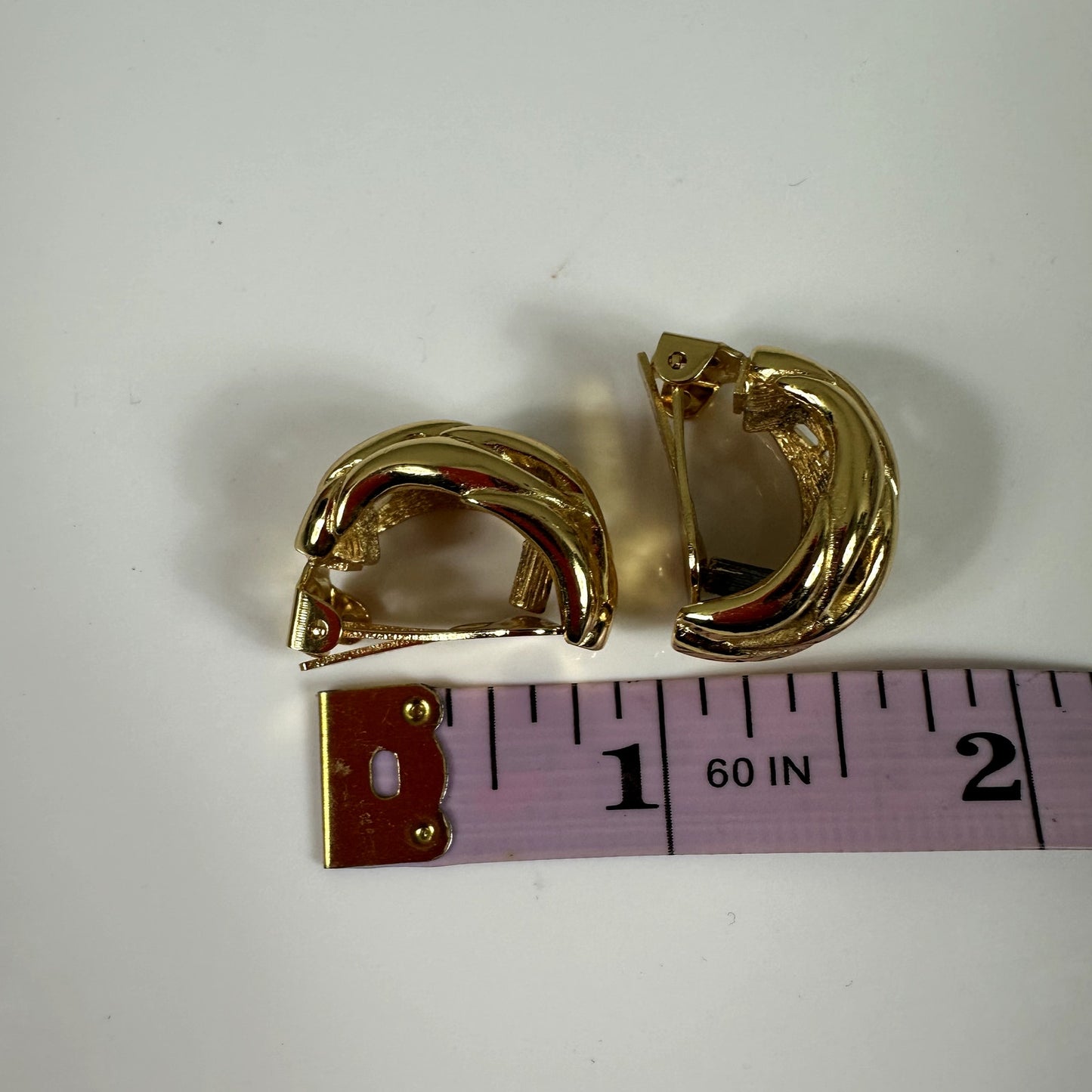 Christian Dior Vintage Gold Tone Half Hoop Clip On Earrings Vintage Authentic