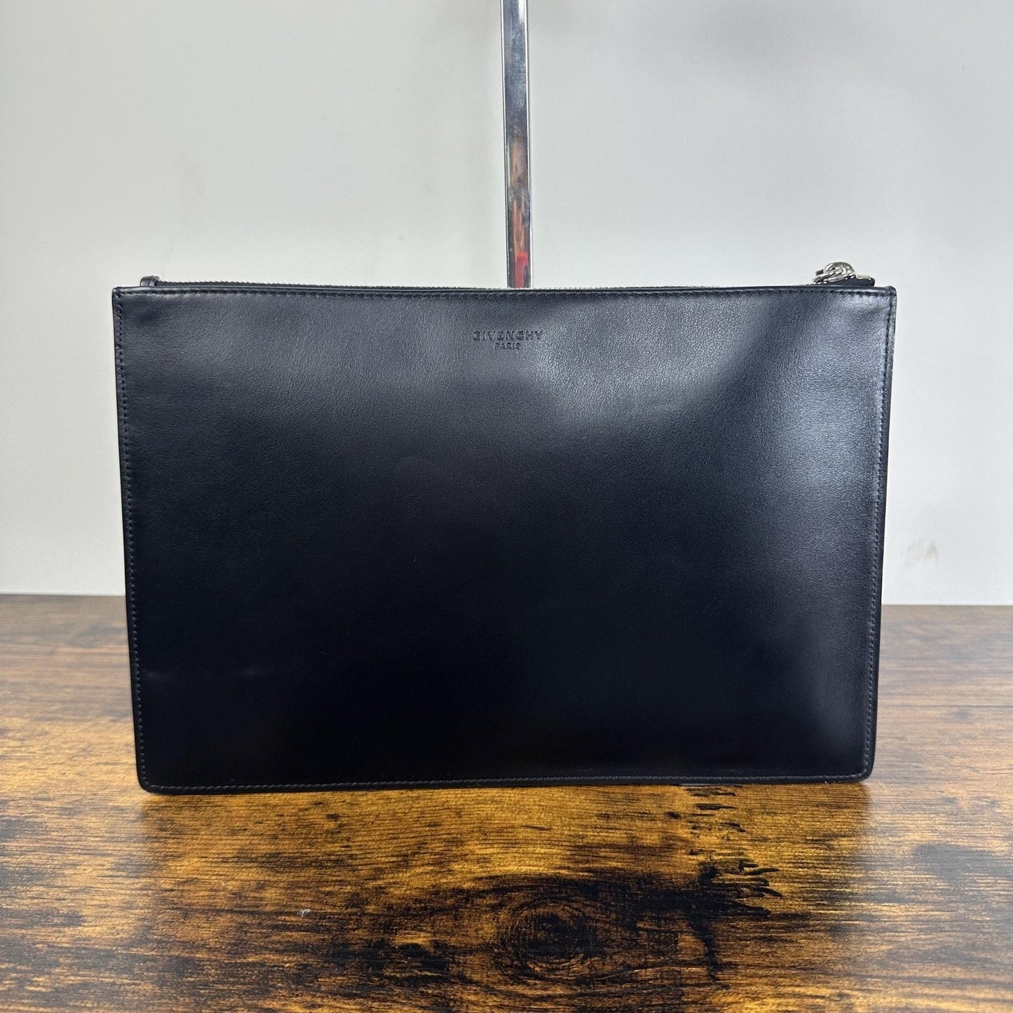 Givenchy Bambi Clutch Bag Womens Large Black Leather Romania Zip Pouch Graphic