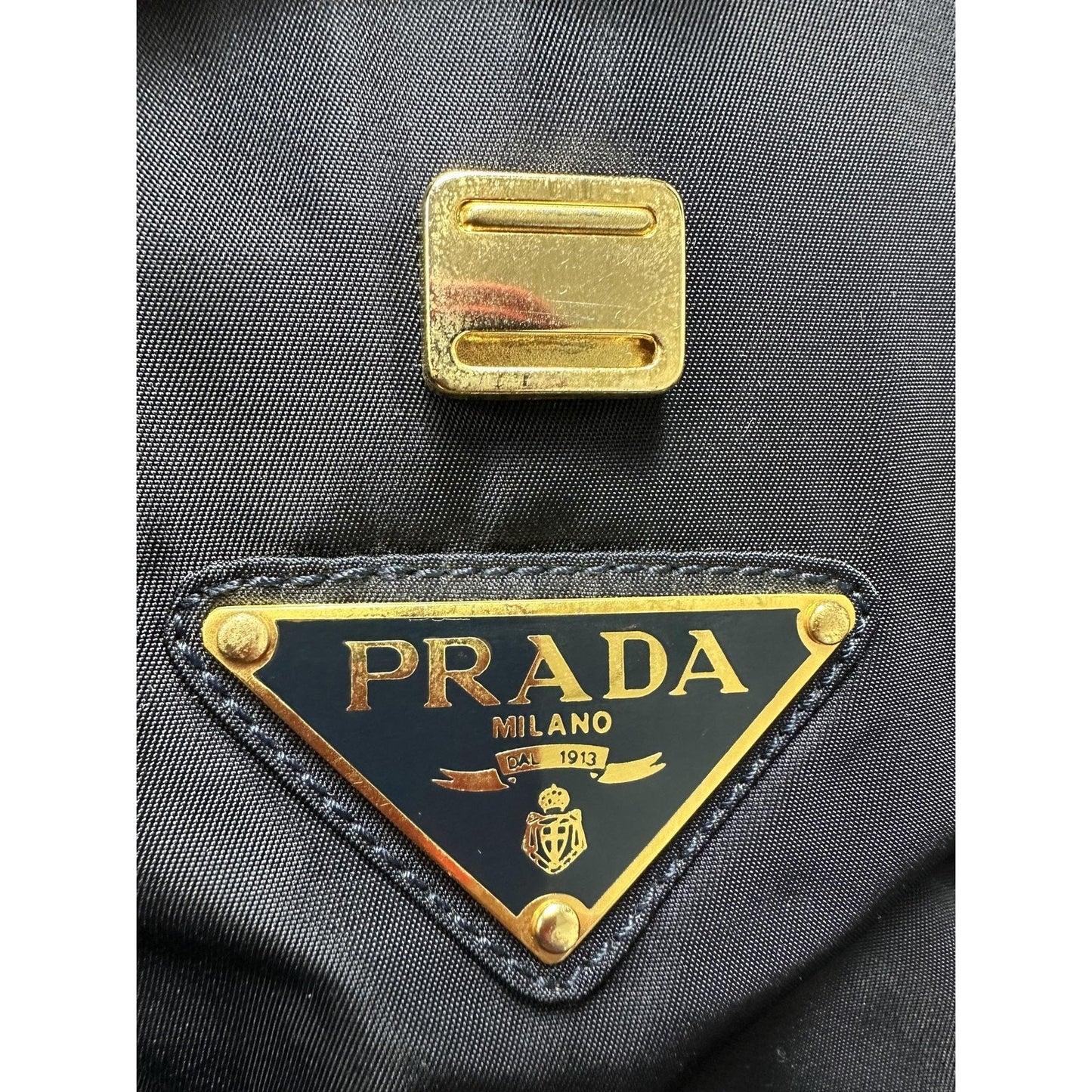Prada Nylon Top Handle Bag Womens Small Blue Gold Metal Handle Italy Authentic