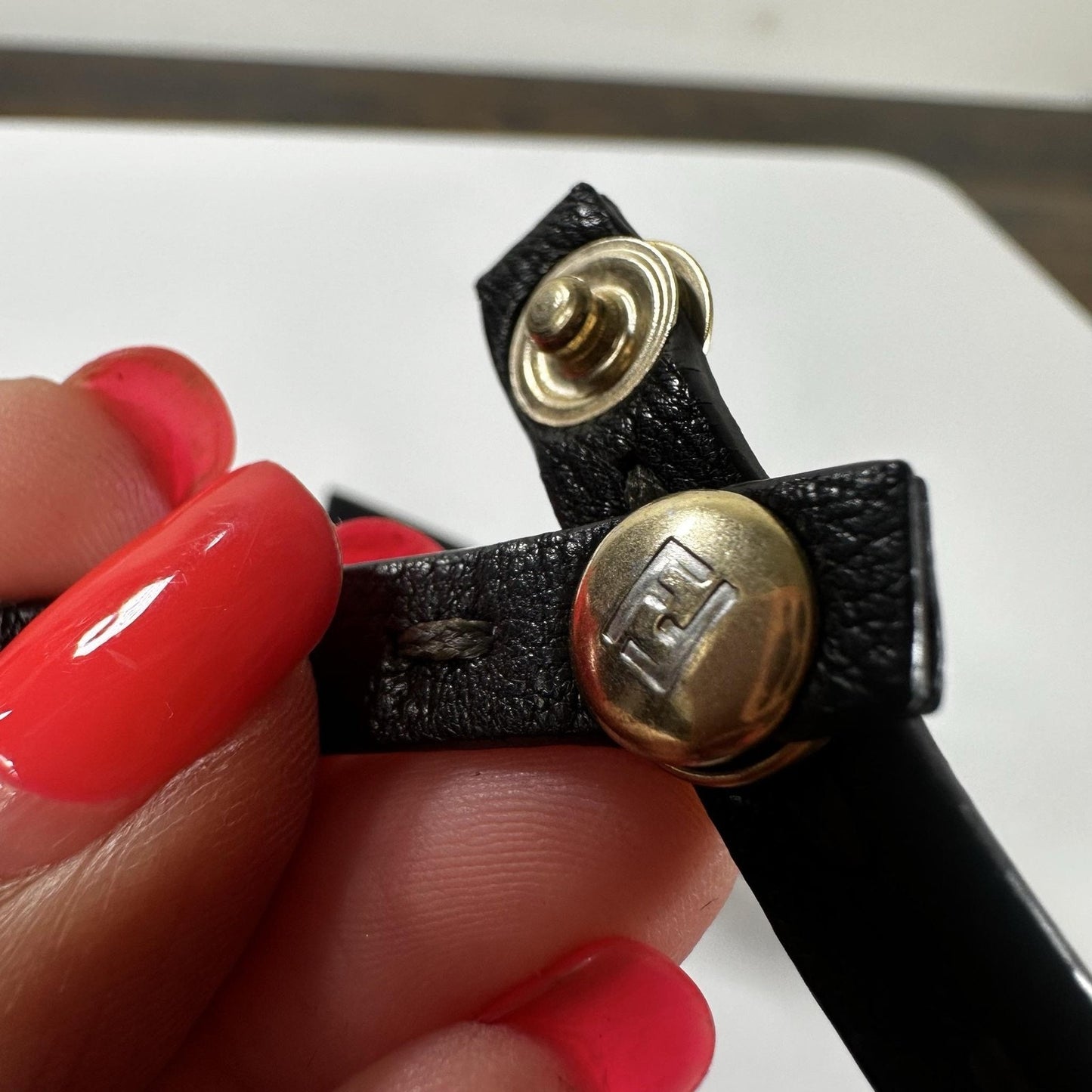 Fendi Black Leather Fur Trim Wrap Bracelet Gold Tone Snap Made In Italy Designer