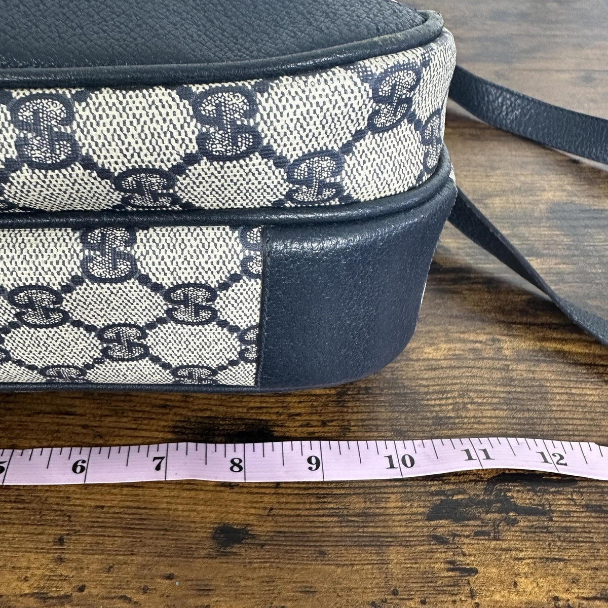 Gucci GG Monogram Vintage Crossbody Bag Medium Beige Blue Canvas Italy